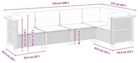 5 pcs conjunto sofás de jardim c/ almofadões vime PE cinzento