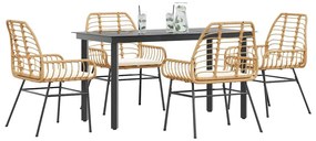 Conjunto jantar jardim 5 peças almofadas vidro vime PE castanho