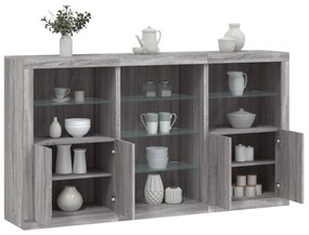 vidaXL Aparador com luzes LED 181,5x37x100 cm cinzento sonoma