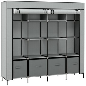 HOMCOM Roupeiro de Tecido com 10 Compartimentos 2 Trilhos Suspensos e 4 Gavetas de Tecido 166x42,5x169,5 cm Cinza Escuro