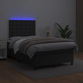 Cama box spring c/ colchão/LED 120x200cm couro artificial preto