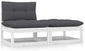 2 pcs conjunto lounge jardim c/ almofadões pinho maciço branco