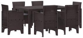 vidaXL Conjunto de Jantar para Jardim 7 pcs Castanho Rattan Polt