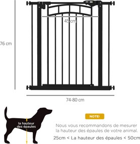 Barreira de segurança para cães, extensível, com duplo bloqueio, 74-80 x 76 cm, preta