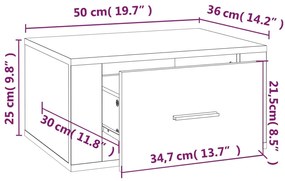Mesa de cabeceira de parede 50x36x25 cm carvalho castanho