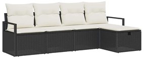 Conjunto de Sofá de Jardim de 5 Peças com Almofadas Vime PE Preto