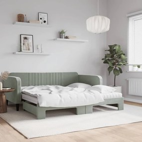 Sofá-cama c/ gavetão e colchões 90x190 cm veludo cinzento-claro
