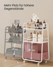 Carrinho multifuncional com 3 níveis e cesto de tecido 43 x 30 x 81 cm Branco-Castanho camelo