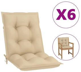 Almofadões para cadeiras de jardim 6 pcs bege 100x50x7 cm