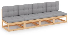 vidaXL Sofá de jardim 4 lugares com almofadões pinho maciço
