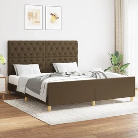 Estrutura de cama sem colchão 160x200 cm tecido castanho-escuro
