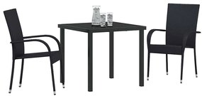 Conjunto de Jantar para Jardim 3 pcs Preto Rattan de PE