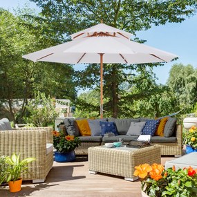 Guarda-sol de jardim redondo diâmetro 2,7 m x 2,6 m em madeira com 2 telas de poliéster de 180 g/m², de altura, branco