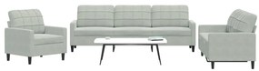 3 pcs conjunto de sofás com almofadões veludo cinzento-claro