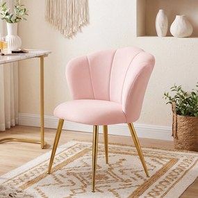 Cadeira de sala de jantar, banco toucador e poltrona em veludo com encosto em forma de pétala Rosa