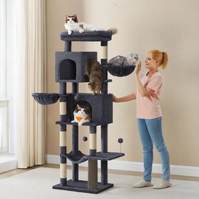 Arranhador de gatos com 175 cm de altura XL com 2 grutas cinzento escuro