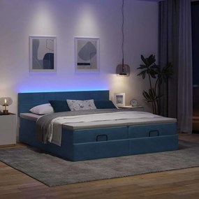 Estrutura cama otomana colchões 180x200 cm veludo azul escuro