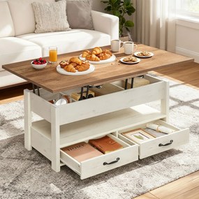 Mesa de centro, mesa de sala de estar 50 x 100 x 49,1 cm/64,1 cm castanho-branco