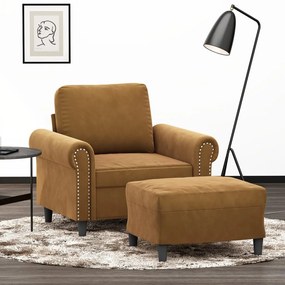 vidaXL Poltrona com apoio de pés 60 cm veludo castanho