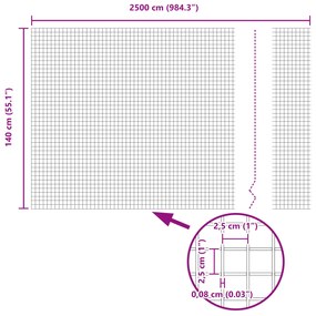 Cerca de Arame Soldado com 22 Postes U Prata 1.4x25 m Aço