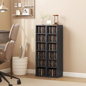 Conjunto de 2 prateleiras verticais para arrumação de CDs e DVDs, com 12 compartimentos, 21 x 22,5 x 88,5 cm, capacidade para 204 CDs, preto