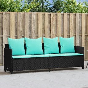 vidaXL Espreguiçadeira com almofadões vime PE preto