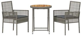 Conjunto de Bistro de Jardim de 3 Peças com Almofadas Cinzento em Ratt