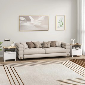 Conjunto de 2 Mesas de Cabeceira Modernas com Gaveta Compartimento Aberto Pés de Madeira 45x38x50 cm Branco