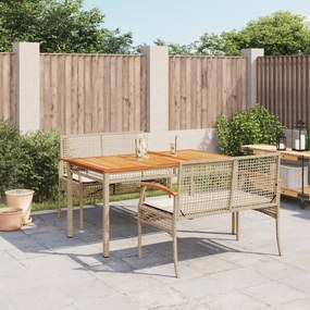 vidaXL 3 pcs conjunto de jantar p/ jardim com almofadões vime PE bege