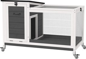 PawHut Casinha para Coelhos em Madeira com Cercado de Passeio Rodas Telhado Dobrável para Interior e Exterior 92 x 52 x 67 cm Cinzento escuro | Aosom Portugal