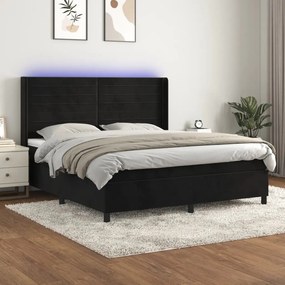 Cama box spring c/ colchão/LED 160x200 cm veludo preto