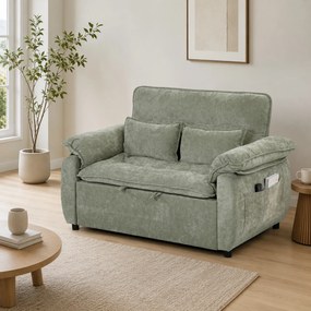 Sofá-cama de 2 Lugares, 137 x 91 x 96 cm, Encosto Regulável em 5 Posições, Verde