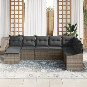 Conjunto de Jantar de Jardim com 8 Peças e Almofadas Cinza Polirattan