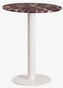 Mesa De Bar Redonda Em Pedra Natural Xiren Ø60 Cm & Mármore Vermelho Cherry Gold & Branco Glacial - Sklum