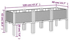 Vaso/floreira de jardim c/ pernas 120x40x42 cm PP cinzento