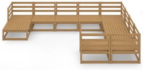 10 pcs conjunto lounge de jardim pinho maciço