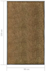 Tapete de porta lavável 90x150 cm castanho