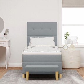 Cama Box Spring com Colchão &amp; Banco Cinza Claro 80x200 cm Tecido