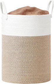 Cesto da roupa suja, cesto de 80 L 40 x 40 x 60 cm, corda de algodão branco-castanho-acinzentado