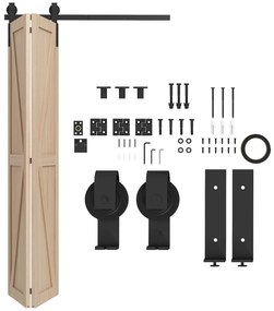 HOMCOM 4FT/122CM Kit de Ferragens para Porta Deslizante Dobrável para 2 Portas com Trilho para Celeiro Preto