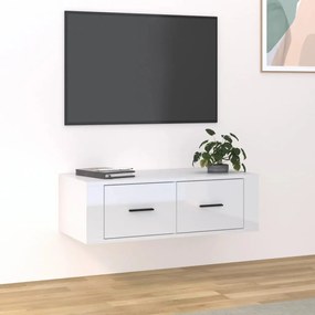 vidaXL Armário TV suspenso 80x36x25 cm deriv. madeira branco brilhante