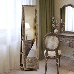 Armário para joias 2 em 1 com rotação de 360° e fechadura, com espelho de corpo inteiro - Preto