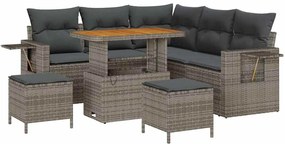 Conjunto de Sofá de Jardim vidaXL 8 Peças com Almofadas Cinza Vime PE