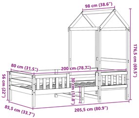 Estrutura de cama com telhado 80x200 cm pinho maciço branco