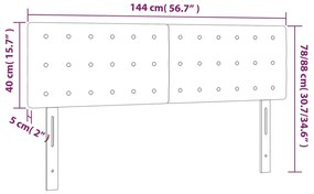 Cabeceira de cama c/ luzes LED tecido 144x5x78/88cm cinza-claro