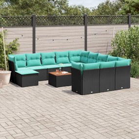 vidaXL 13 pcs conjunto de sofás de jardim com almofadões vime PE preto