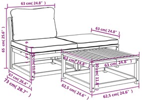 3 pcs conjunto lounge de jardim c/ almofadões acácia maciça