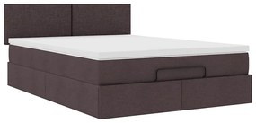 Cama otomana com colchão 140x190 cm tecido castanho escuro