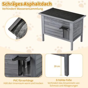 Casa para gatos de madeira para inverno ao ar livre com isolamento de espuma e telhado cinzento