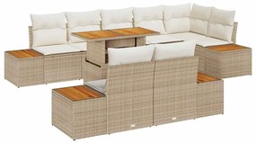 Conjunto de Jardim de 9 Peças com Almofadas Bege em Rattan Sintético e